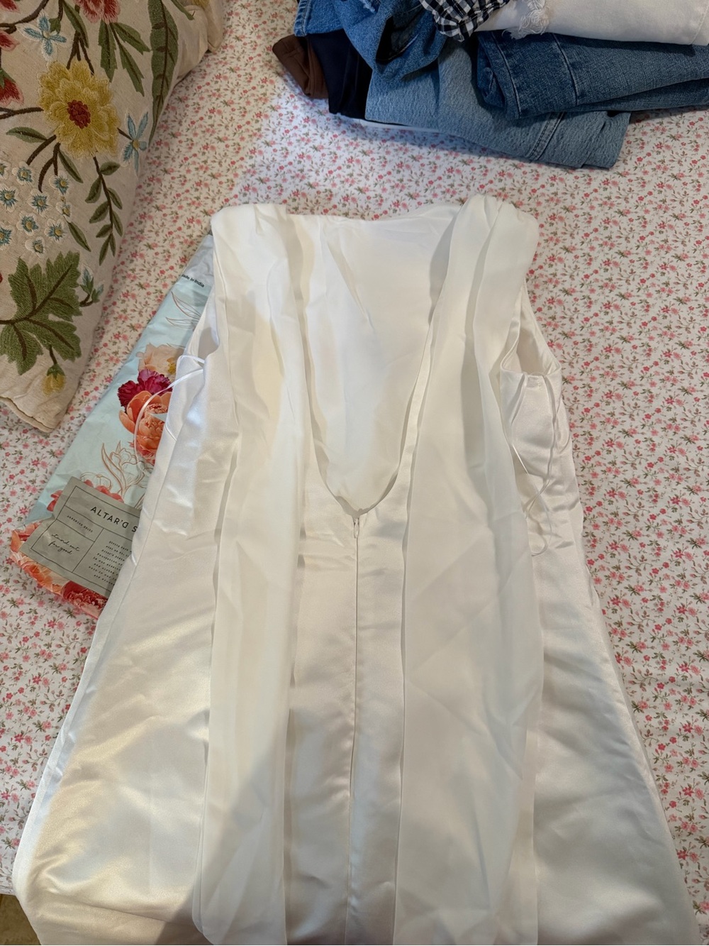 Altar'd State White Satin V-Neck Slip Dress